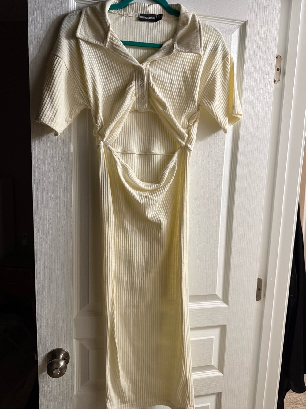 PrettyLittleThing Cream Ribbed Cutout Midi Dress
